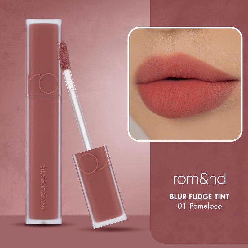 rom&nd BLUR FUDGE TINT 01 POMELOCO | K-Beauty Velvety Matte Lip Stain | Smooth, Non-Drying, Buildable Coral Flush | Effortless Blurred Effect for Warm Tones - Image 3