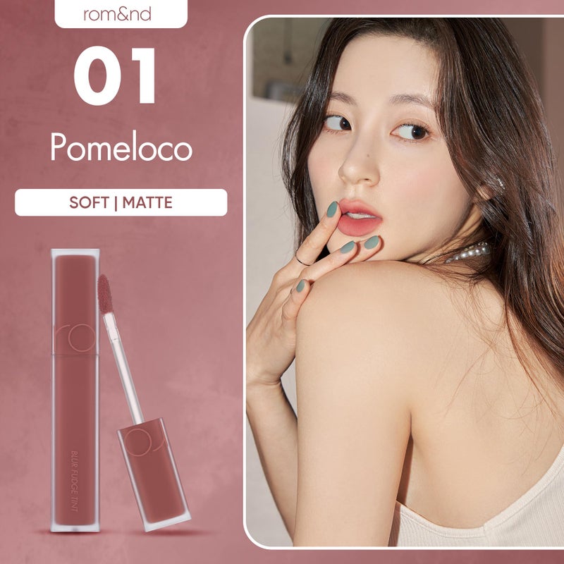 rom&nd BLUR FUDGE TINT 01 POMELOCO | K-Beauty Velvety Matte Lip Stain | Smooth, Non-Drying, Buildable Coral Flush | Effortless Blurred Effect for Warm Tones - Image 2