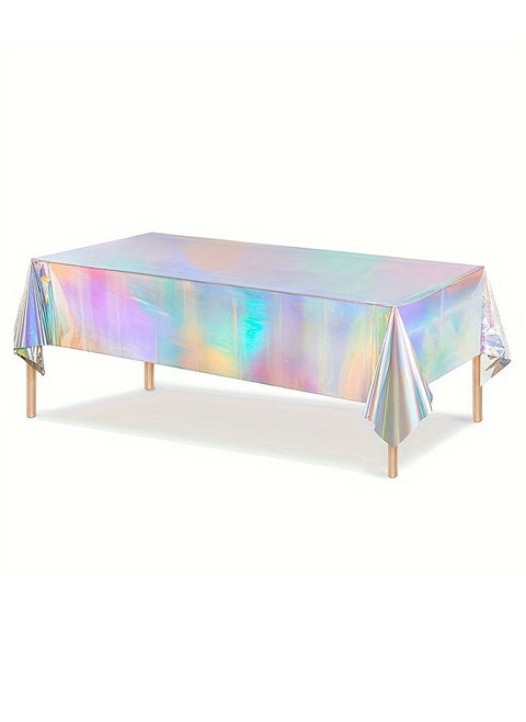 1pcs Vibrant Laser Rainbow Theme Party Tablecloth - Waterproof Aluminum Film, Disposable, Easy-to-Clean, Birthday and Wedding Party Decoration Supplies