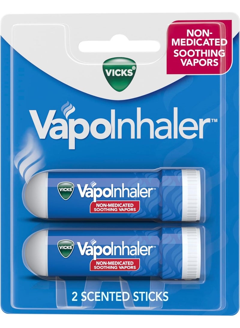 Vicks VapoInhaler, On-the-Go Portable Nasal Inhaler, Non-Medicated, With Refreshing Vicks Vapors, Menthol Scent , 2 Scented Sticks
