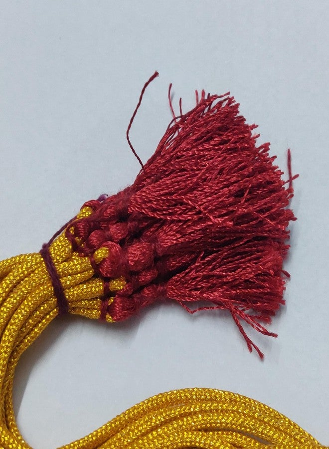 Excellentcrafts Women Gold Color 13 inch Zari Thread Braided Zari Silk Dori Necklace Dori with Hook and Maroon Silk Thread Tassel - Image 3