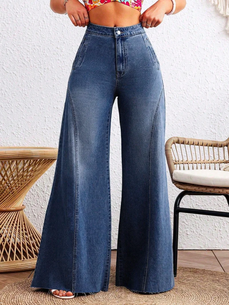 Outzidr  Blue Low Waist Wide Leg Denim for Women | Best Price UAE