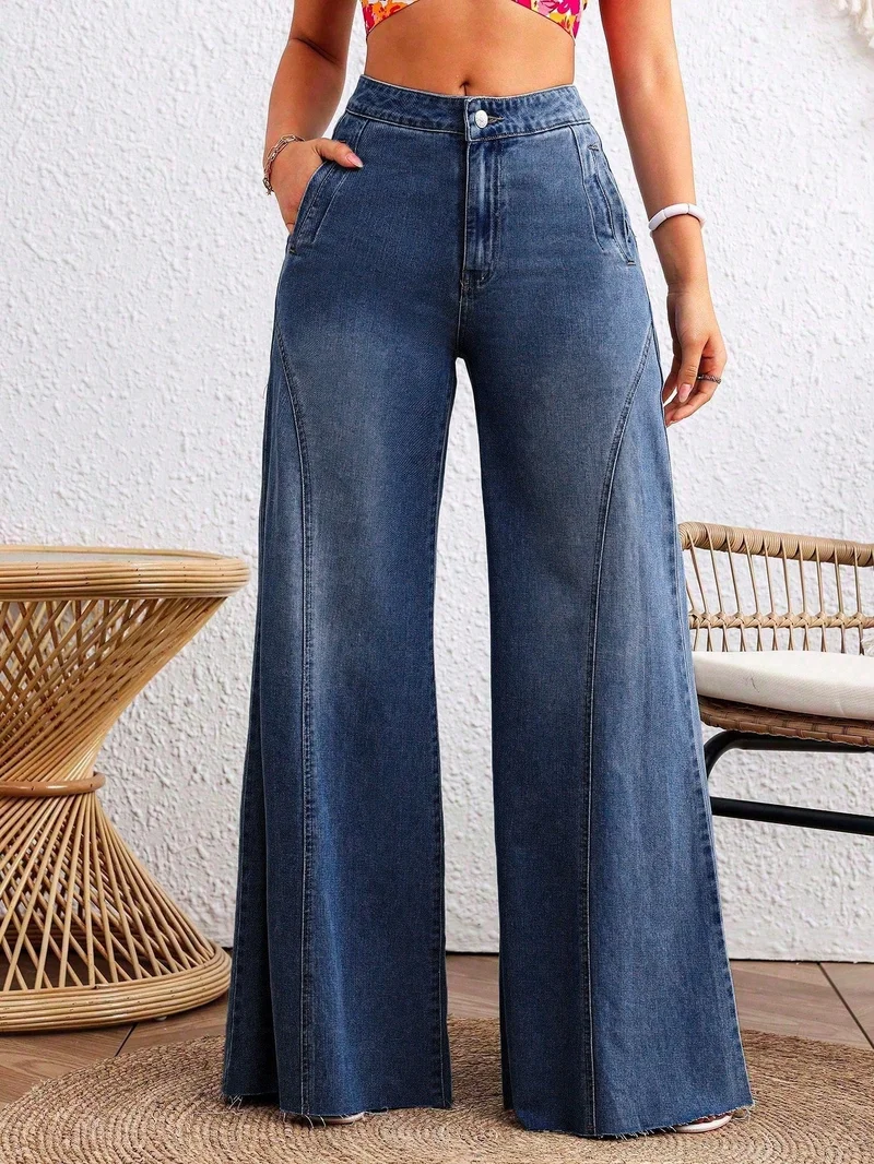 OUTZIDR Blue Low Waist Wide Leg Denim