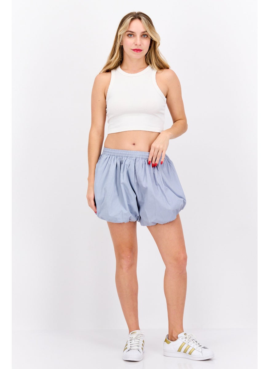 In the style - Women Solid Basic Short, Slate Blue - Image 1