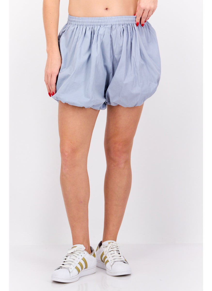 In the style - Women Solid Basic Short, Slate Blue - Image 1