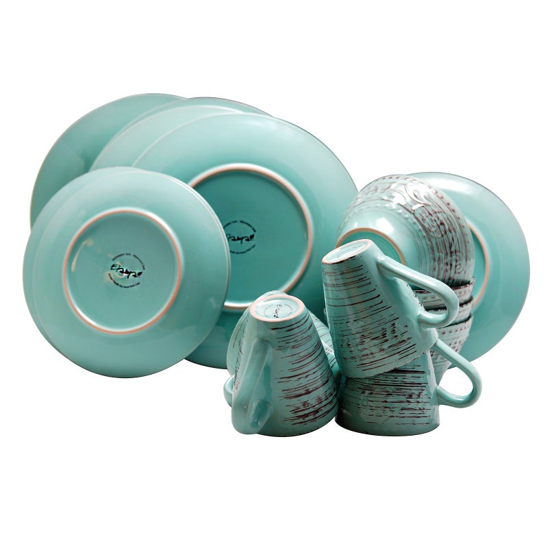 Elama Embossed Stoneware Ocean Dinnerware Dish Set, 16 Piece, Turquoise - Image 2