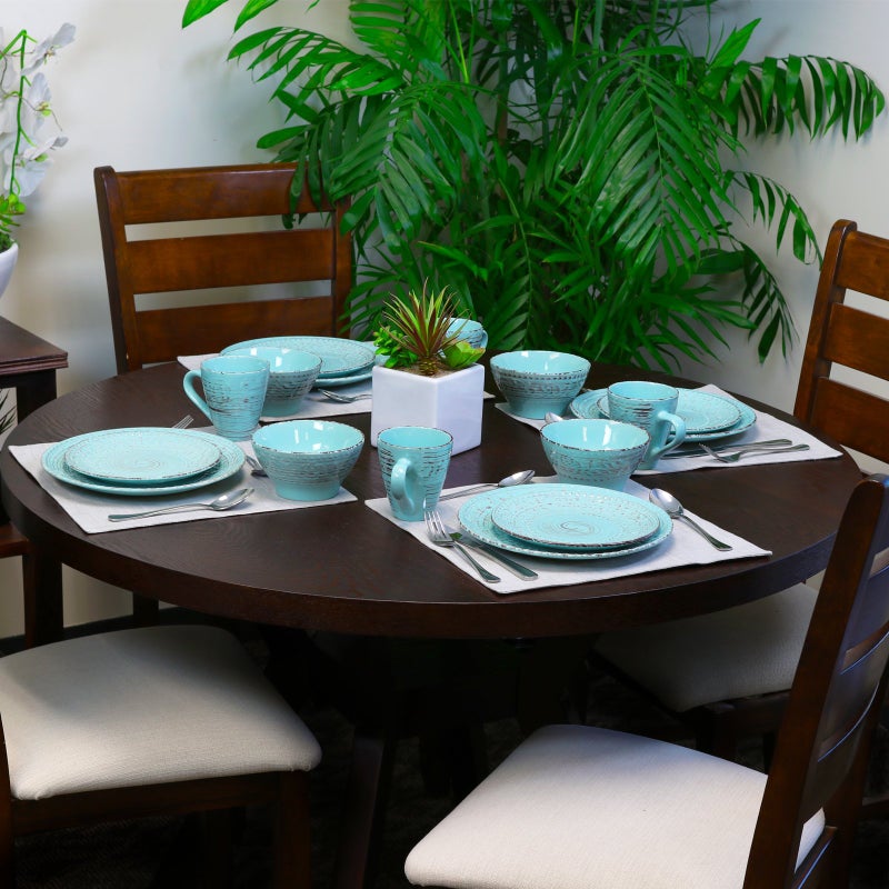 Elama Embossed Stoneware Ocean Dinnerware Dish Set, 16 Piece, Turquoise - Image 5