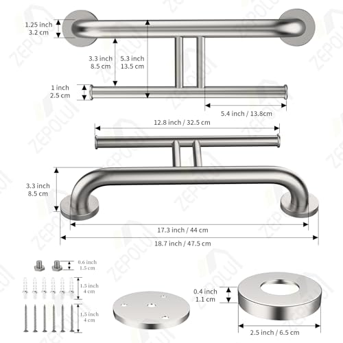 Zepolu Brushed Nickel Handicap Grab Bar wToilet Paper Roll Holder Zepolu 2in1 Safety Assist Bar Balanced Support Handle 17 Inch Stainless Steel Wall Mounted Bathroom Toilet Grab Bar for Senior Elderly - Image 3