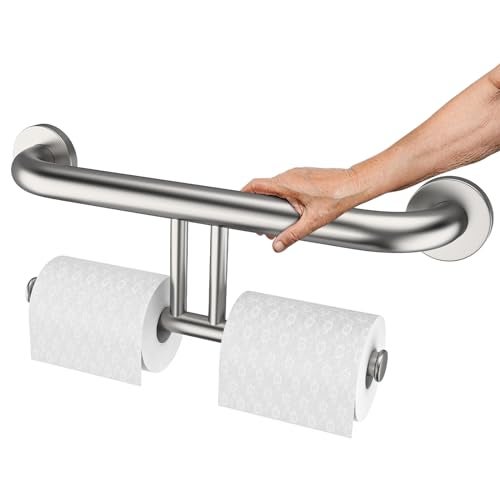Zepolu Brushed Nickel Handicap Grab Bar wToilet Paper Roll Holder Zepolu 2in1 Safety Assist Bar Balanced Support Handle 17 Inch Stainless Steel Wall Mounted Bathroom Toilet Grab Bar for Senior Elderly - Image 1