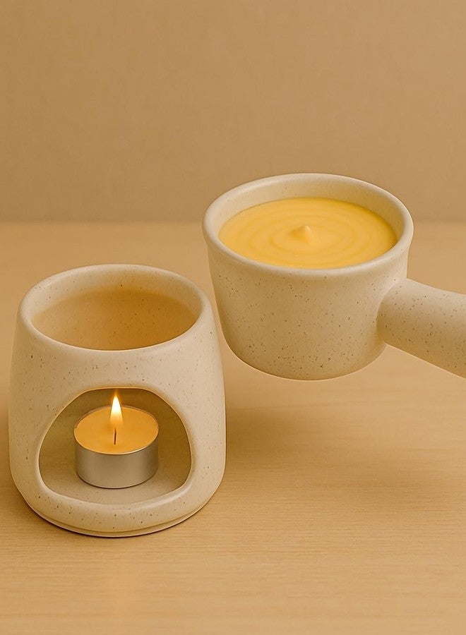 KunhaR Ceramic Fondue Set Pack of 2 (2 Piece of Fondue Set, 4 Tea Light Candle), Capacity 180 ml, White Matt & Grey - Image 2