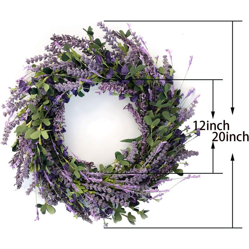 Bibelot 20 Inch Lavender Wreaths for Front Door Greenery Leaves Wreath for All Seasons Indoor Outdoor Floral Wreath for Wedding Party Home Decor - Image 2