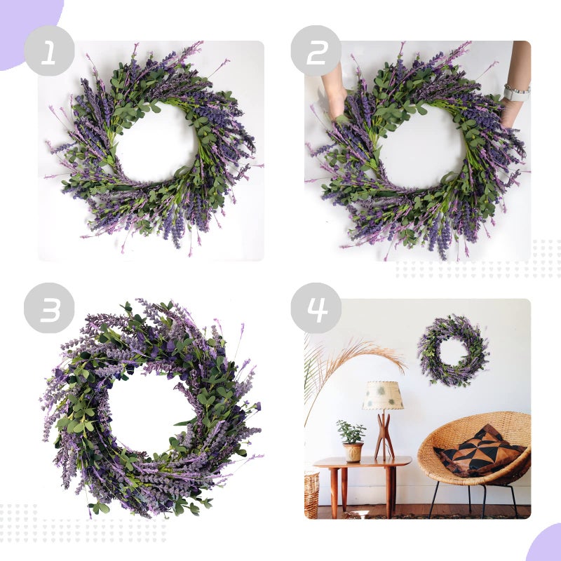 Bibelot 20 Inch Lavender Wreaths for Front Door Greenery Leaves Wreath for All Seasons Indoor Outdoor Floral Wreath for Wedding Party Home Decor - Image 3