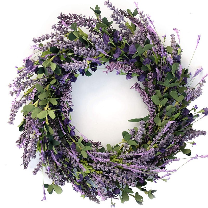 Bibelot 20 Inch Lavender Wreaths for Front Door Greenery Leaves Wreath for All Seasons Indoor Outdoor Floral Wreath for Wedding Party Home Decor - Image 1