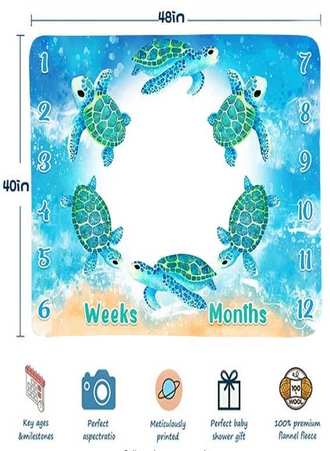 FHZON Turtle Milestone Blanket Blue Sea Life Baby Blanket Beach Newborn Gift with Week Months Swaddling Bag 48x40in BTLSFH127 - Image 4