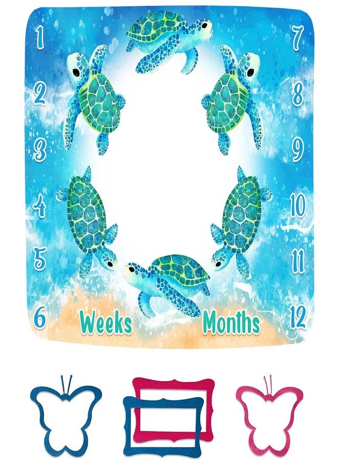 FHZON Turtle Milestone Blanket Blue Sea Life Baby Blanket Beach Newborn Gift with Week Months Swaddling Bag 48x40in BTLSFH127 - Image 1