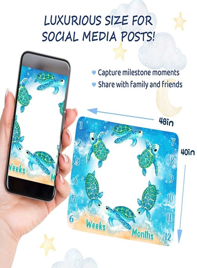 FHZON Turtle Milestone Blanket Blue Sea Life Baby Blanket Beach Newborn Gift with Week Months Swaddling Bag 48x40in BTLSFH127 - Image 3