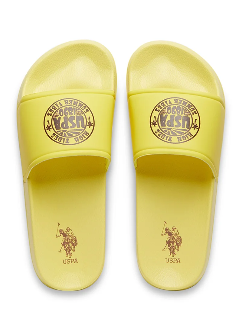 U.S. Polo Assn. Women's Yellow Slides - Stylish Lace-Up Design, Perfect for Casual Outfit