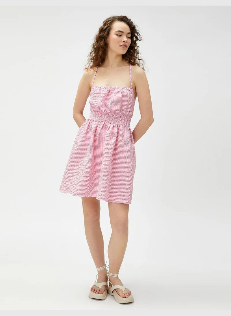 كوتون Shirred Gingham Mini Dress