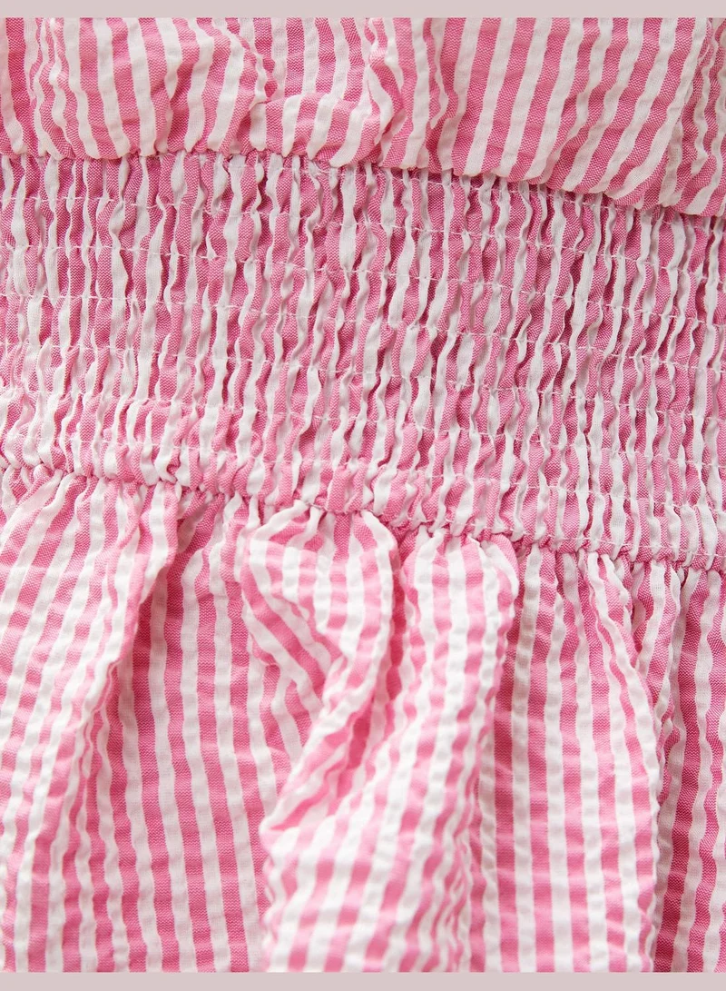 كوتون Shirred Gingham Mini Dress