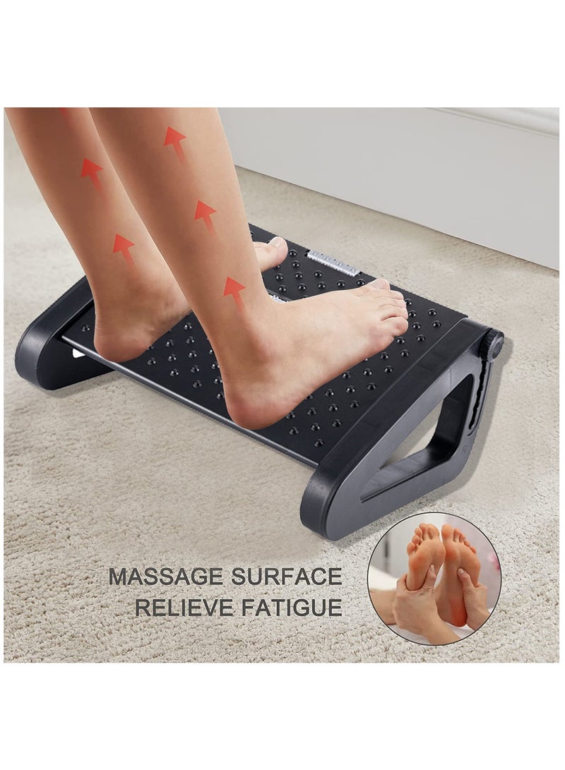 مسند قدم تحت المكتب ، مسند قدم قابل للتعديل مع نسيج تدليك وبكرة ، مقعد متدرج مريح مع 6 أوضاع ارتفاع للمنزل والمكتب والمدرسة أسود - Image 4