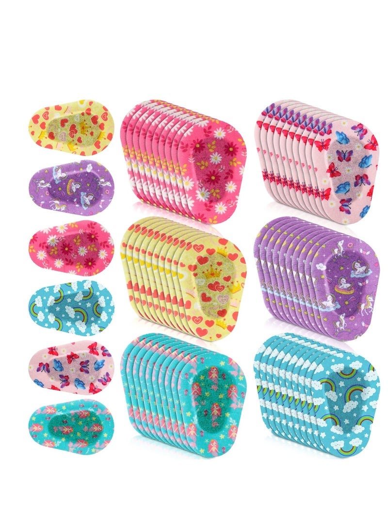 Adhesive Eye Patches, 60 Pcs Kids Girls Patches Toddler, Bulk, Patch Fabric Breathable, Fun Cute Designs Cotton Bandages, for Light Blocking 6 Styles - Image 1