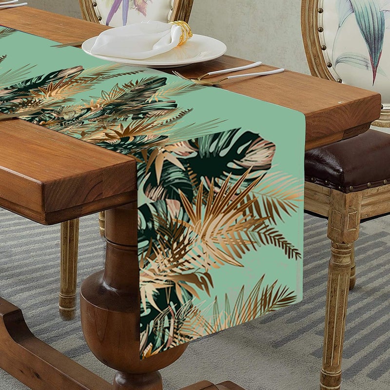 homewards Digitally Printed Green Tropical Leaves Table Runner Size 13X72 inches