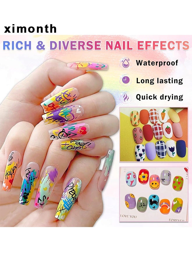 ximonth 12 Pcs Nail Pen, Nail Art Markers, Nail Art Graffiti Pen Waterproof Nail Polish Pen Quick Dry Nail Art Painting Pen DIY Abstract Lines Pen For Nail Art Portable Tip Nail For Painting Draw Nail Art Equipment, Nail Art Markers Polish Pen For 3D, 12 Colors - Image 3