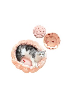 A.M Cat Beds for Indoor Cats - Anti-Anxiety Flower Cuddler Warming Cozy Soft Round Bed, Cozy Soft Plush Cushion Bed for Small Medium Dogs and Cats Pink L  - Image 2