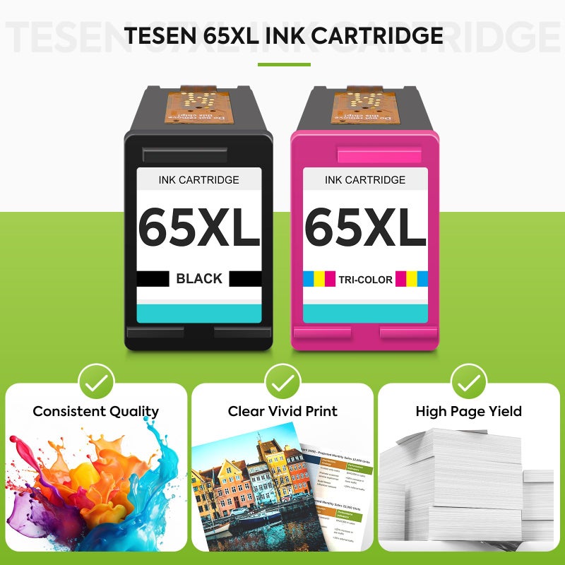 TESEN 65XL Ink Cartridges High-Yield Replacement for HP Ink 65 XL HP65 HP 65 Ink Cartridges Black Color Combo Pack use with HP Envy 5055 5000 5052 Deskjet 3755 3700 3752 2600 2622 2652 Printers (2-Pack) - Image 5