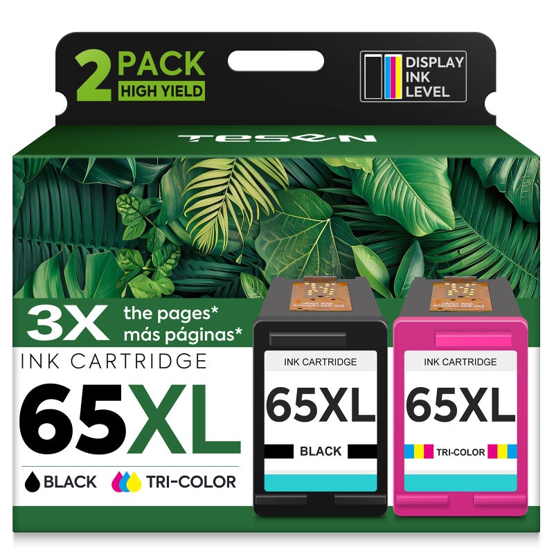 TESEN 65XL Ink Cartridges High-Yield Replacement for HP Ink 65 XL HP65 HP 65 Ink Cartridges Black Color Combo Pack use with HP Envy 5055 5000 5052 Deskjet 3755 3700 3752 2600 2622 2652 Printers (2-Pack) - Image 1