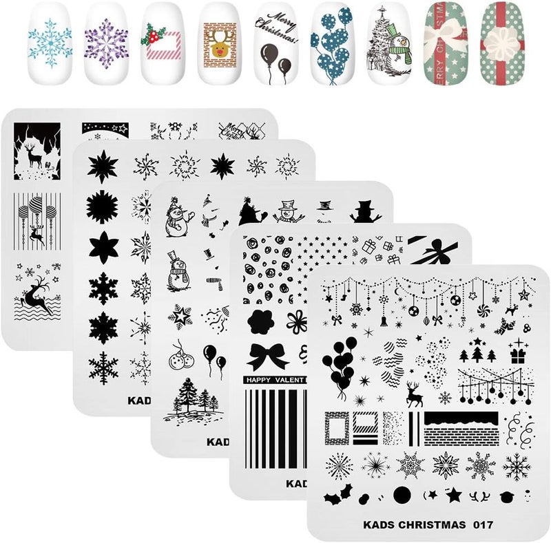 KADS KADS 5pcs Christmas Nail Stamping Plates Nail Art Stamping Template Snowflake Santa Claus Christmas Tree Stocking manicuring Print DIY Image Nail Stampe Plate