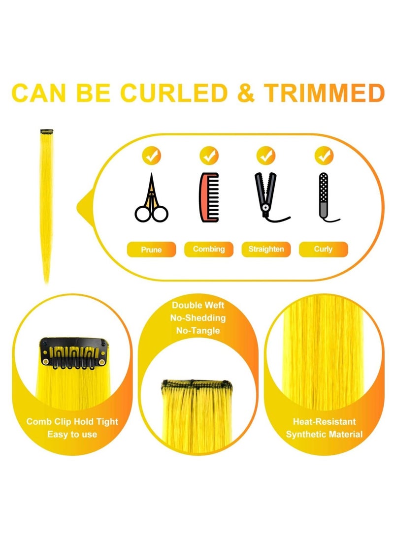 إستيل وصلات شعر ملونة مقاس 22 بوصة متعددة الألوان للحفلات مزودة بمشبك في وصلات شعر صناعية 10 قطع صفراء - Image 5