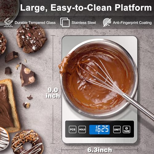 Fuzion Food Scale, 1g/0.1oz Digital Kitchen Scale - 22lb, 7 Units, Tare & PCS, Rechargeable Power, Tempered Glass & Stainless Steel - Food Weight Scale Grams and Ounces for Cooking, Baking - Image 3