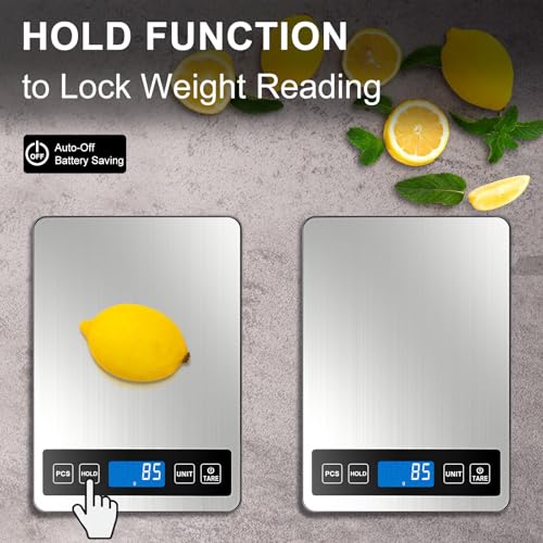 Fuzion Food Scale, 1g/0.1oz Digital Kitchen Scale - 22lb, 7 Units, Tare & PCS, Rechargeable Power, Tempered Glass & Stainless Steel - Food Weight Scale Grams and Ounces for Cooking, Baking - Image 5