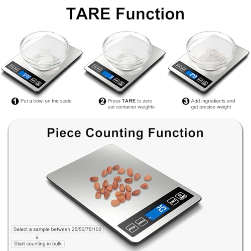 Fuzion Food Scale, 1g/0.1oz Digital Kitchen Scale - 22lb, 7 Units, Tare & PCS, Rechargeable Power, Tempered Glass & Stainless Steel - Food Weight Scale Grams and Ounces for Cooking, Baking - Image 4