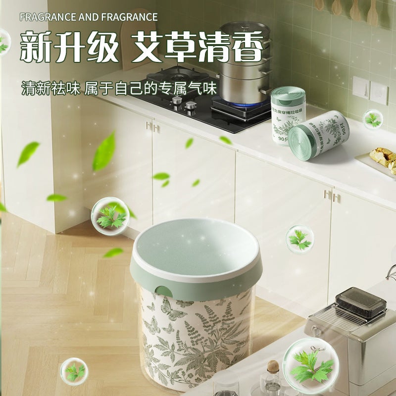 Garbage Bag Drawstring-Drawing Household Artemiweed Fragrance Printing Tear-Free Portable Thickened Kitchen Large Plastic Bag - Image 3