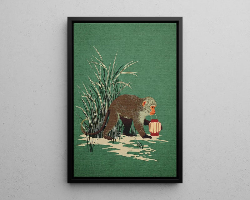TNESSENTIAL Monkey with Lantern in the Reeds Wall Art Poster or Canvas Print, Ohara Koson Inspired Artwork, Green Earthy Animal Nature Print Wall Decor - Image 5
