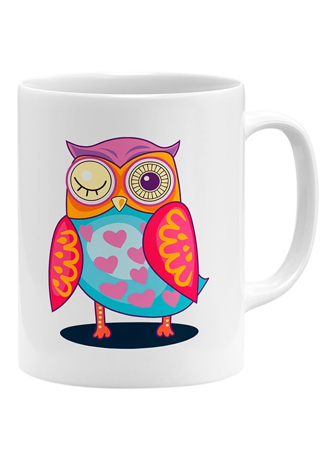 LIT Winking Owl Love Heart Coffee Mug White - Image 1