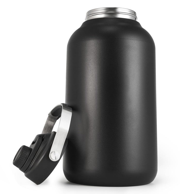 One Gallon Water Bottle 128oz Stainless Steel Insulated Water Bottle For Hot Cold Drinks BPAFree Wide Mouth LeakProof Big Water Jug With Handle For Sports Travel Hinking Camping Black