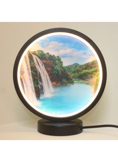 General Nordic Creative Ring Led Lamp Stepless Dimming Night Light Energy-saving Eye Protection Dormitory Fill Light Diy Handmade-Specification:20cm Black Circle-waterfall-【usb Interface】 Three-color Steple  - Image 1