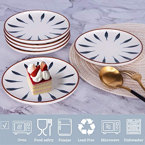 Aquiver 6'' Ceramic Dessert Plates - Color Painted Porcelain Appetizer Plates - Tea Party Small Serving Plates for Cake, Pie, Snacks, Ice Cream, Side Dish, Waffles - Set of 6 (Blue) - Image 3