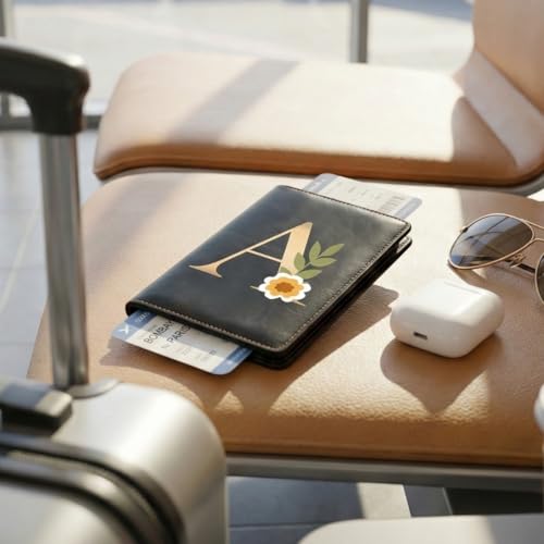 The Messy Corner Blossom |Personalized Vegan Leather Passport Cover| – |Travel Organizer| with Name Initials & Card Slots | Handcrafted Unisex Gift | Black - Image 5