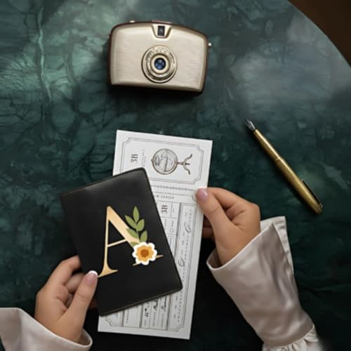 The Messy Corner Blossom |Personalized Vegan Leather Passport Cover| – |Travel Organizer| with Name Initials & Card Slots | Handcrafted Unisex Gift | Black - Image 3