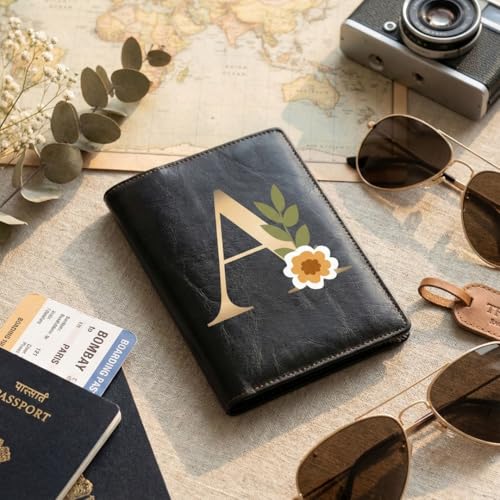 The Messy Corner Blossom |Personalized Vegan Leather Passport Cover| – |Travel Organizer| with Name Initials & Card Slots | Handcrafted Unisex Gift | Black - Image 4