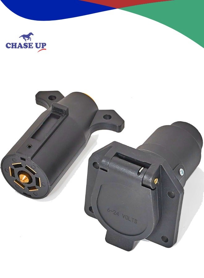 Chase Up RV 7 Pin Male and Female Trailer Connector, Truck Side & Trailer End 7 Way Blade Style Replacement Trailer Plug and Receptacle Socket, Heavy Duty 7 Pole Flat Wiring Harness Connector Splice Kit  - Image 1