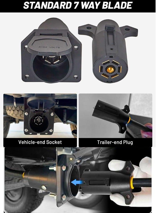 Chase Up RV 7 Pin Male and Female Trailer Connector, Truck Side & Trailer End 7 Way Blade Style Replacement Trailer Plug and Receptacle Socket, Heavy Duty 7 Pole Flat Wiring Harness Connector Splice Kit  - Image 3