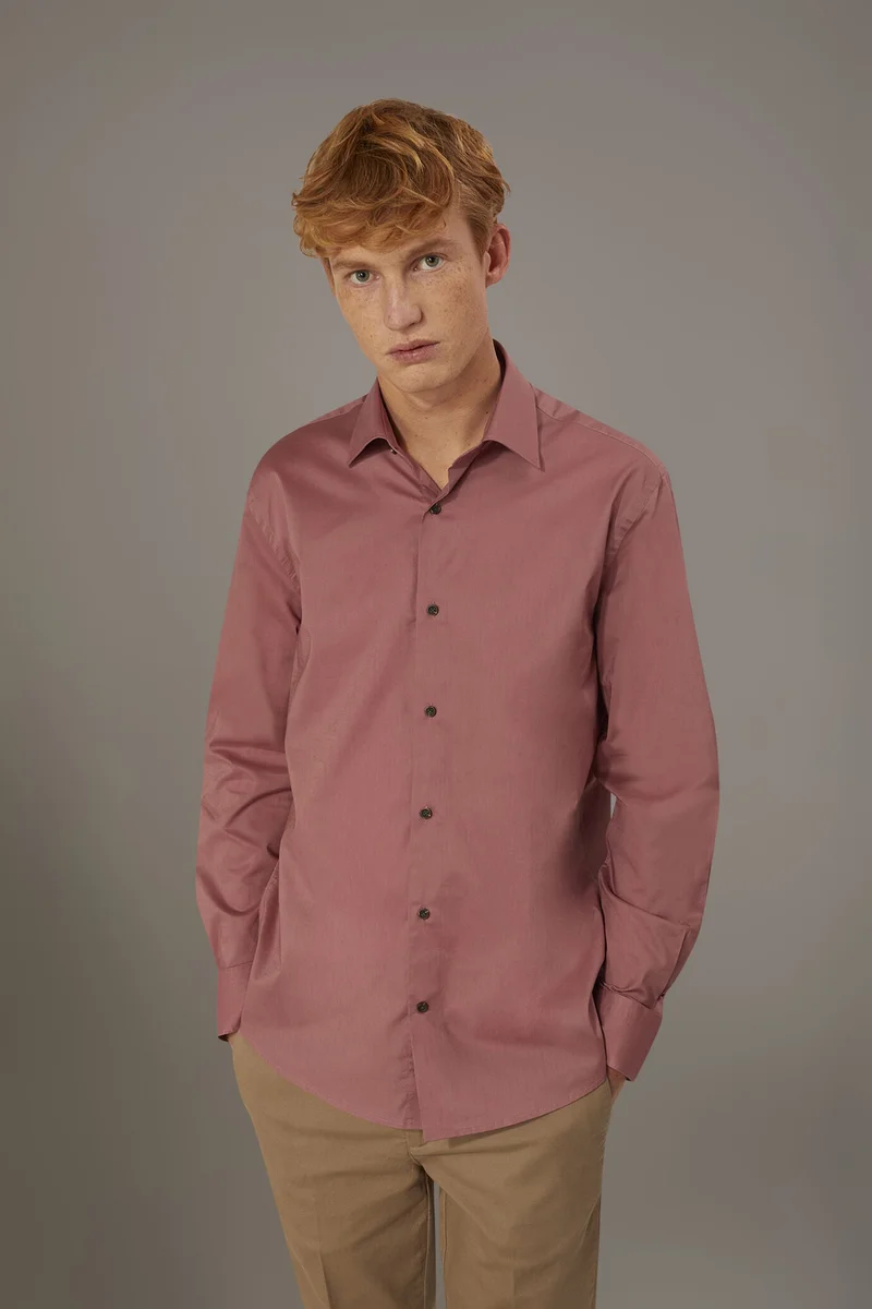 Casual shirt french collar comfort fit cotton mussola fabric - Antique Rose