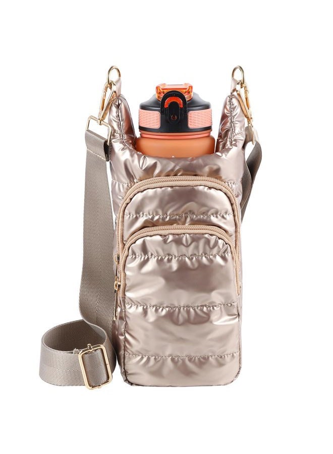 Dealkion Puffer Water Bottle holder with Strap Quilted Water Bottle Carrier Bag Hydrobag Crossbody Bags Sling Purse for Women Gifts - Image 1