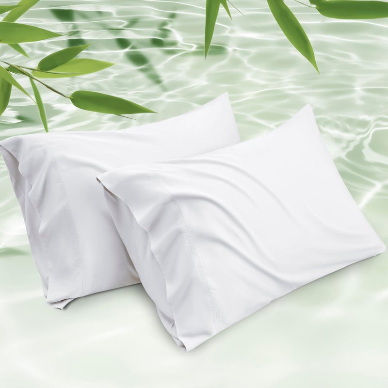 Bedsure Bedsure Cooling Pillow Cases Standard Size Set of 2 Rayon Derived from Bamboo Cooling Pillowcase for Hot Sleepers Cool Pillow Covers with Envelope Closure for Women Men White 20x26 Inches