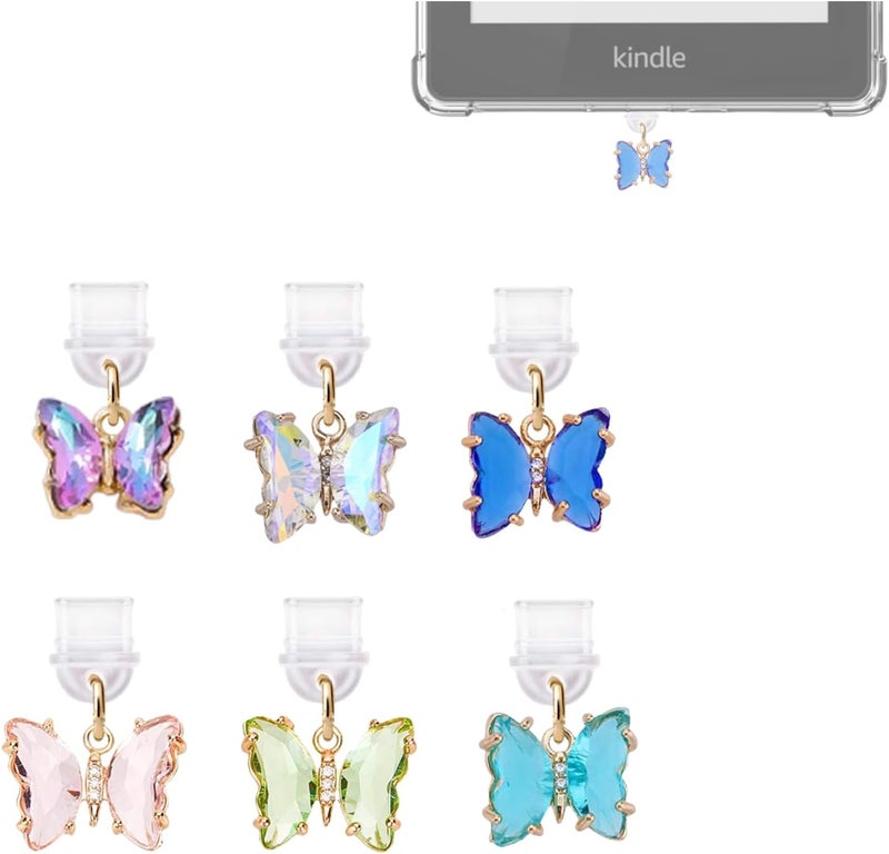 spansee Butterfly Dust Plug Charm Compatible with Kindle Paperwhite 2021 Released,Type C/USB C Dust Plug,Set of 6 - Image 1